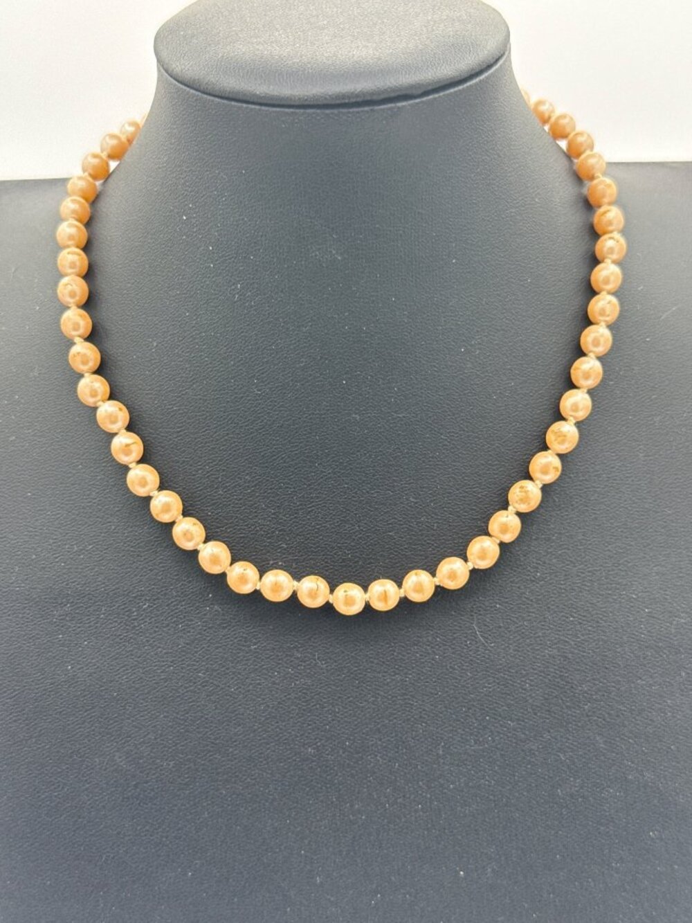 Vintage Champagne Pearl Necklace Hand Knotted Single Strand 15” Coquette